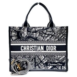 Christian Dior Book Tote Medium Bag, Cotton Canvas, Leather